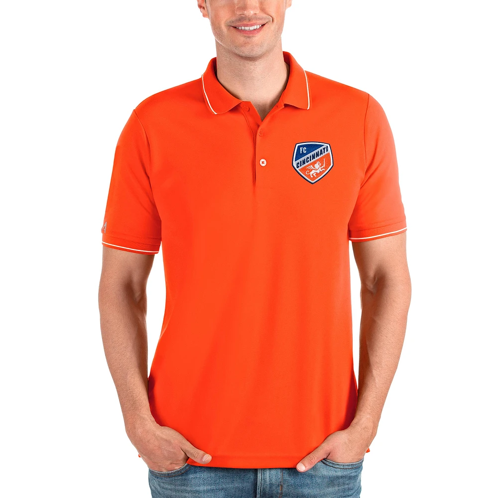 Men's Antigua Orange FC Cincinnati Solid Pique Polo