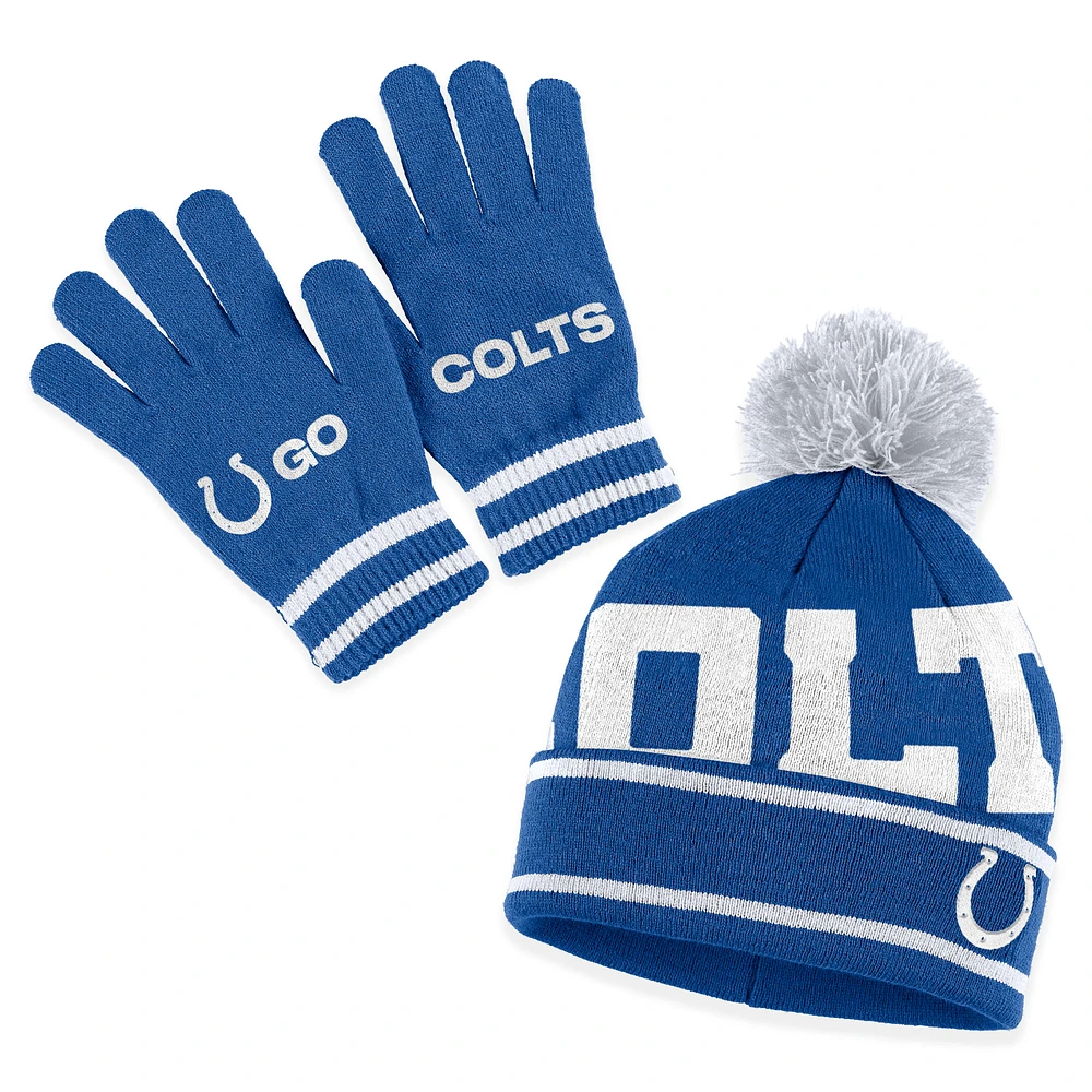 Women's WEAR by Erin Andrews Royal Indianapolis Colts Double Jacquard Cuffed Knit Hat with Pom and Gloves Set