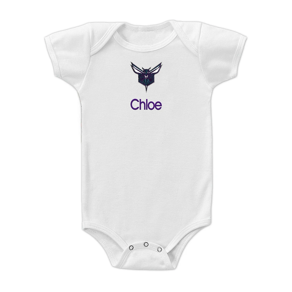 Infant White Charlotte Hornets Stinger Personalized Bodysuit