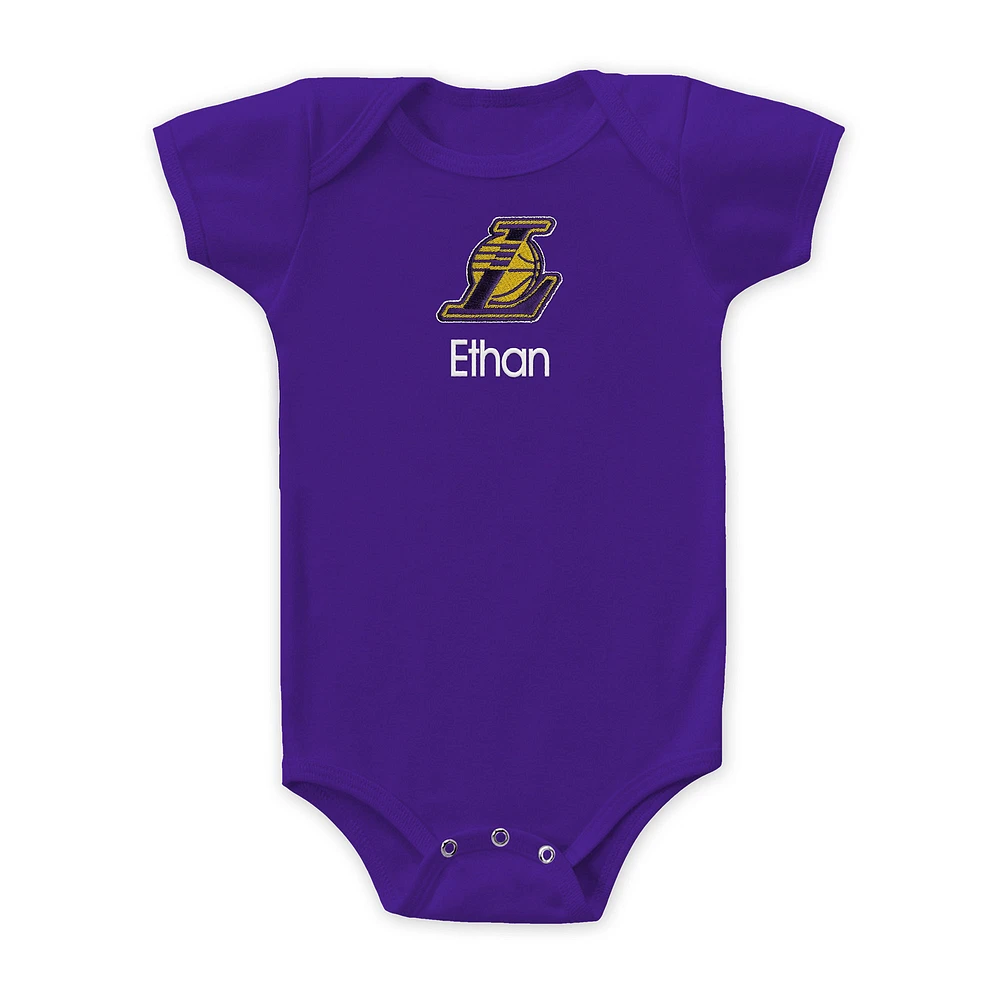 Infant Purple Los Angeles Lakers Slant Logo Personalized Bodysuit