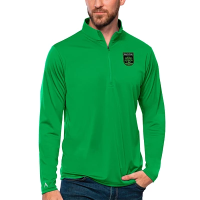 Men's Antigua Green Austin FC Tribute Quarter-Zip Pullover Top