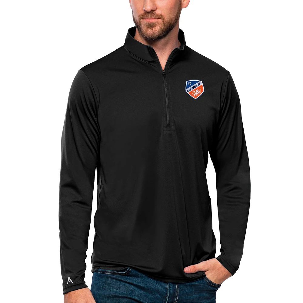 Men's Antigua Black FC Cincinnati Tribute Quarter-Zip Pullover Top