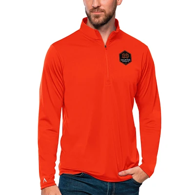 Men's Antigua Orange Houston Dynamo FC Tribute Quarter-Zip Pullover Top