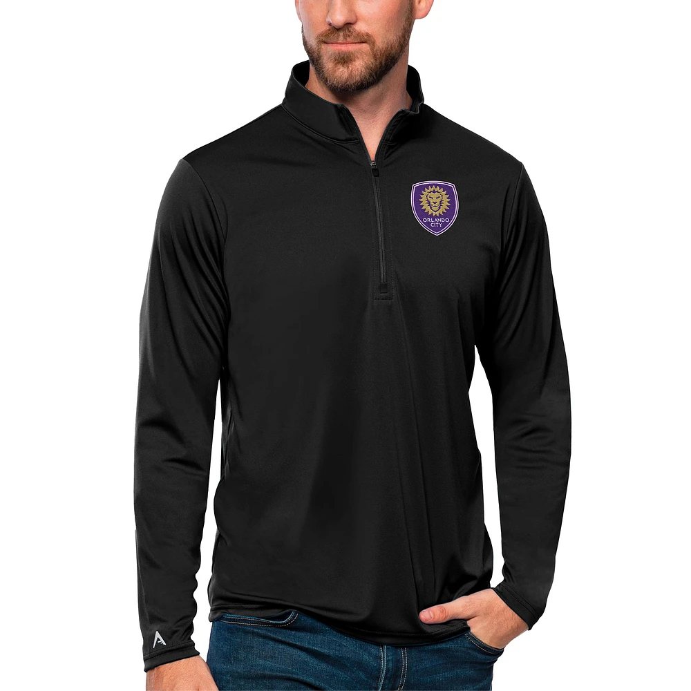 Men's Antigua Black Orlando City SC Tribute Quarter-Zip Pullover Top