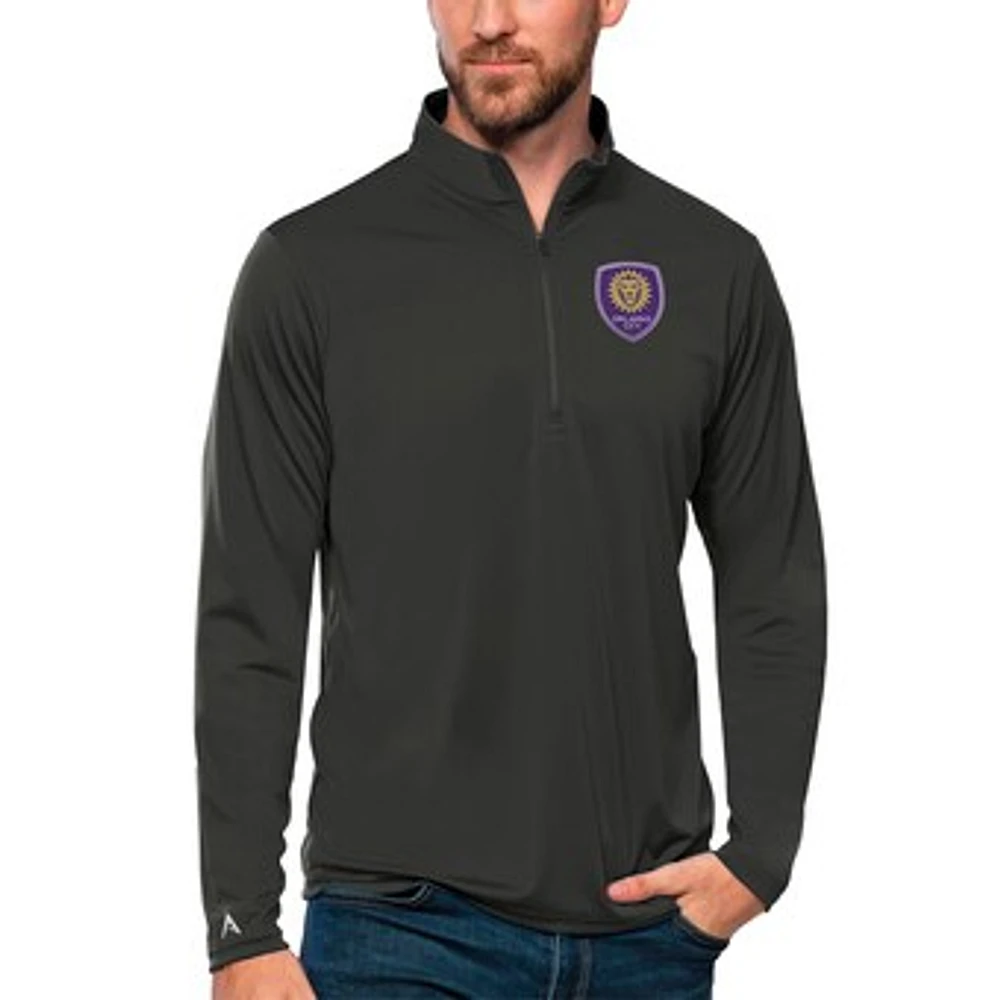 Men's Antigua Charcoal Orlando City SC Tribute Quarter-Zip Pullover Top
