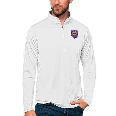 Men's Antigua White Orlando City SC Tribute Quarter-Zip Pullover Top