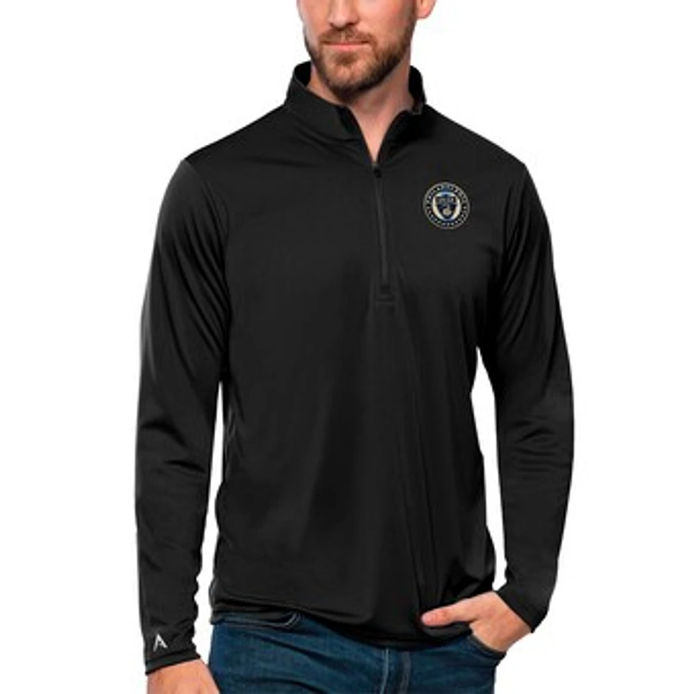 Men's Antigua Black Philadelphia Union Tribute Quarter-Zip Pullover Top