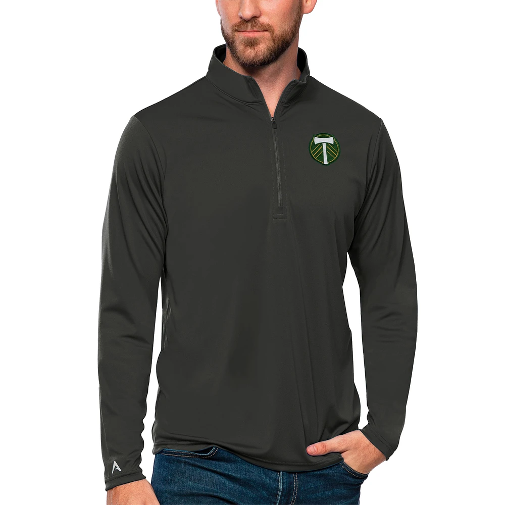 Men's Antigua Charcoal Portland Timbers Tribute Quarter-Zip Pullover Top