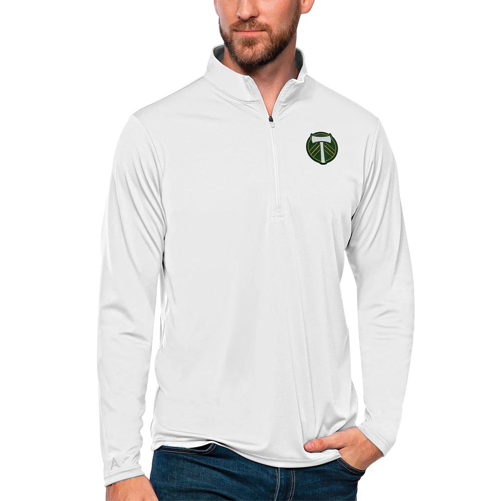 Men's Antigua White Portland Timbers Tribute Quarter-Zip Pullover Top