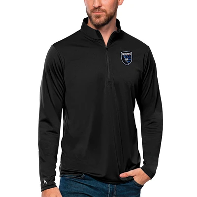Men's Antigua Black San Jose Earthquakes Tribute Quarter-Zip Pullover Top