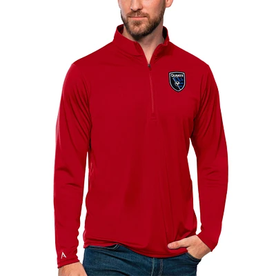 Men's Antigua Red San Jose Earthquakes Tribute Quarter-Zip Pullover Top
