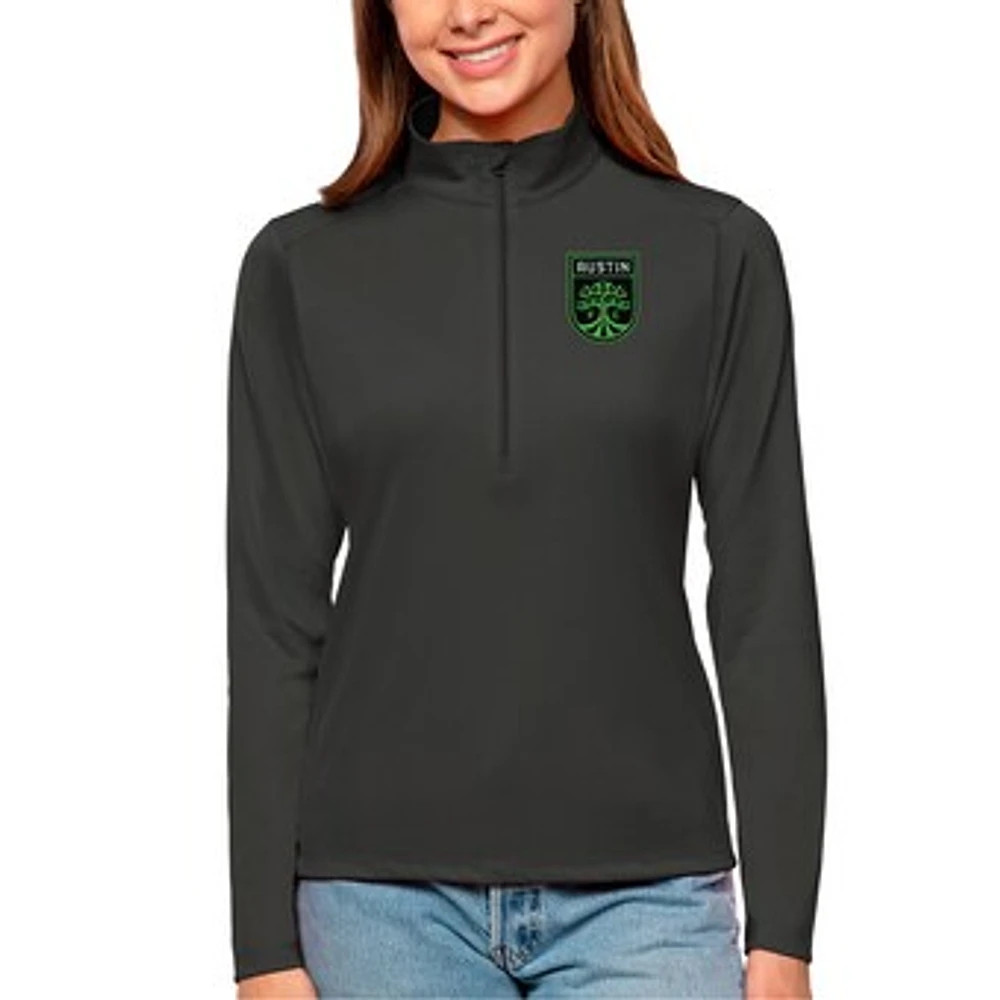 Women's Antigua Charcoal Austin FC Tribute Quarter-Zip Pullover Top