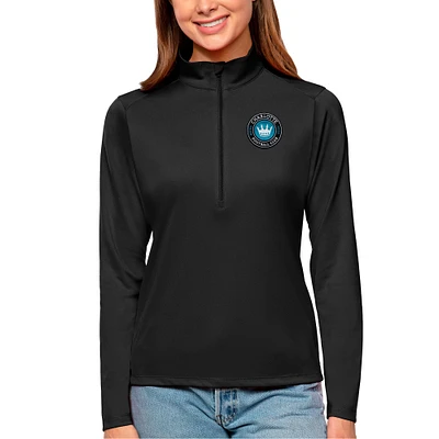 Women's Antigua Black Charlotte FC Tribute Quarter-Zip Pullover Top