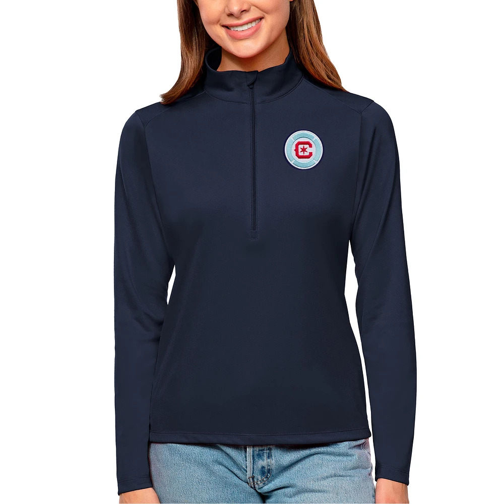Women's Antigua Navy Chicago Fire Tribute Quarter-Zip Pullover Top