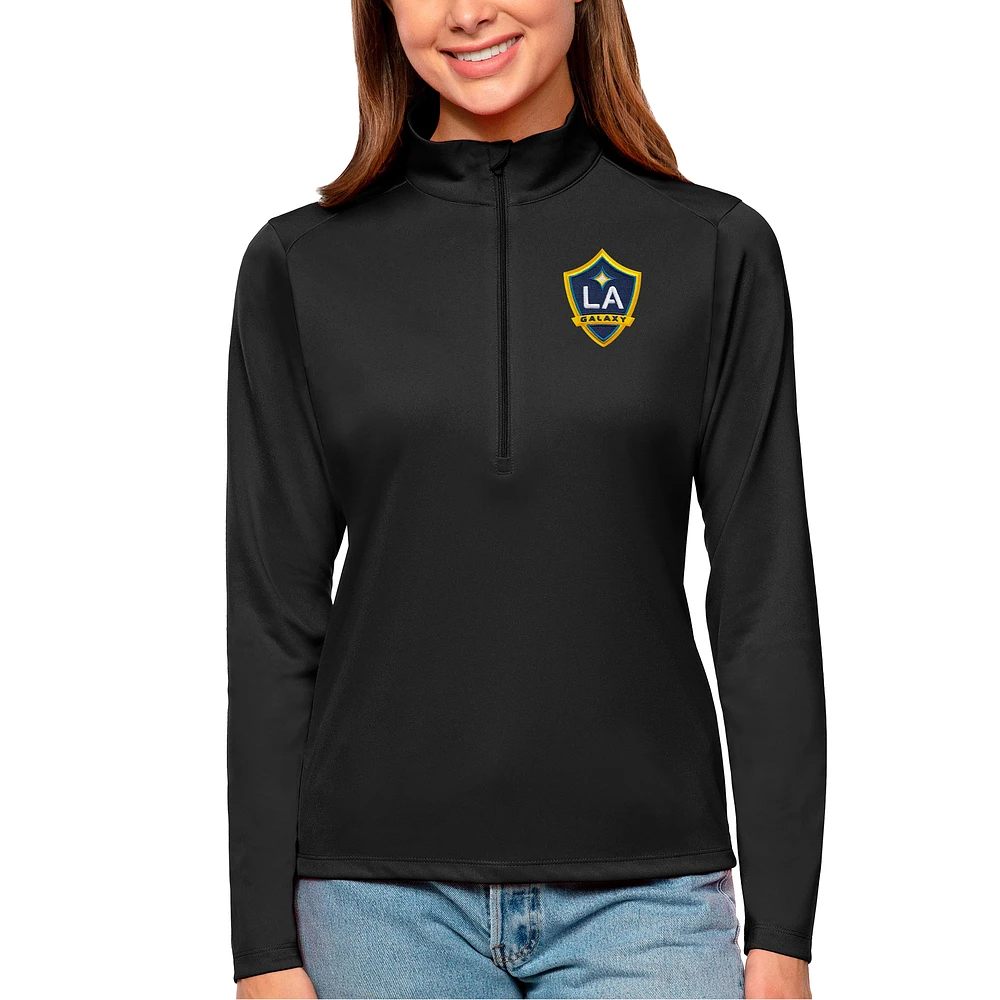 Women's Antigua Black LA Galaxy Tribute Quarter-Zip Pullover Top