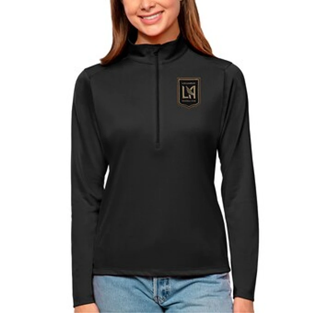 Women's Antigua Black LAFC Tribute Quarter-Zip Pullover Top