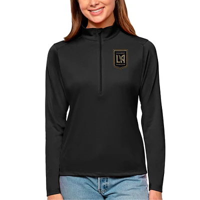 Women's Antigua Black LAFC Tribute Quarter-Zip Pullover Top