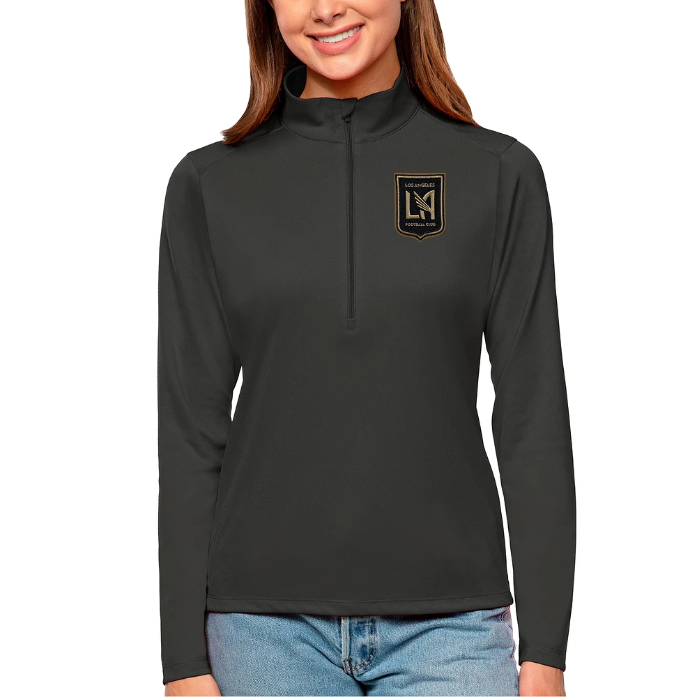 Women's Antigua Charcoal LAFC Tribute Quarter-Zip Pullover Top