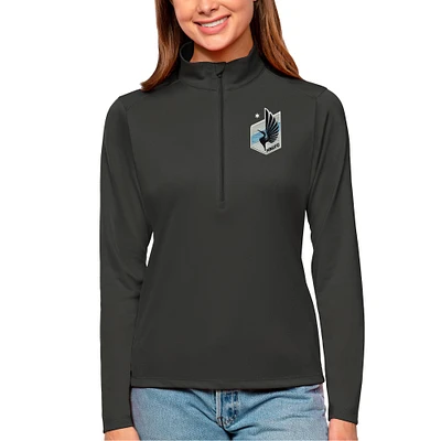 Women's Antigua Charcoal Minnesota United FC Tribute Quarter-Zip Pullover Top