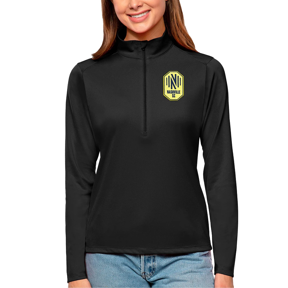 Women's Antigua Black Nashville SC Tribute Quarter-Zip Pullover Top