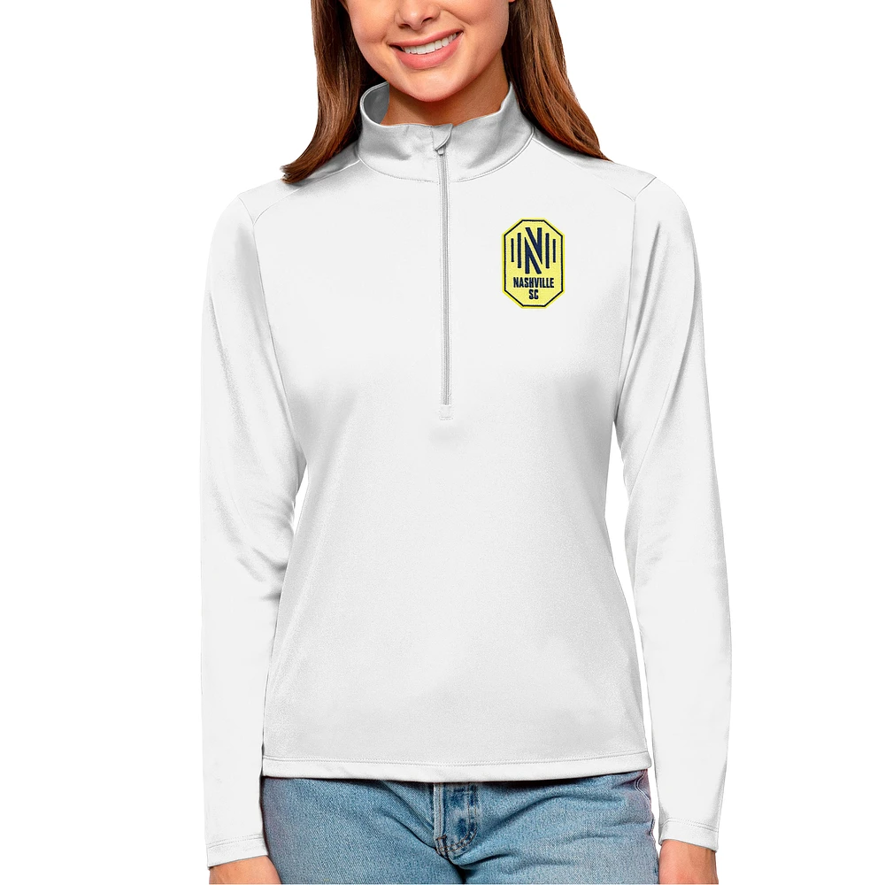 Women's Antigua White Nashville SC Tribute Quarter-Zip Pullover Top