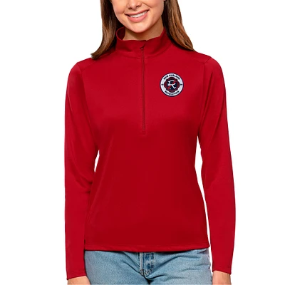 Women's Antigua Red New England Revolution Tribute Quarter-Zip Pullover Top