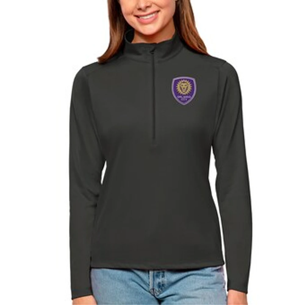 Women's Antigua Charcoal Orlando City SC Tribute Quarter-Zip Pullover Top