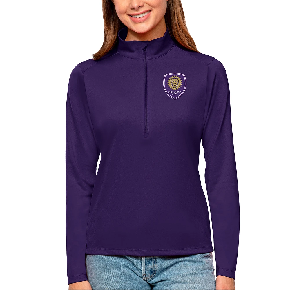 Women's Antigua Purple Orlando City SC Tribute Quarter-Zip Pullover Top