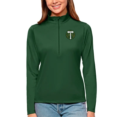 Women's Antigua Forest Green Portland Timbers Tribute Quarter-Zip Pullover Top