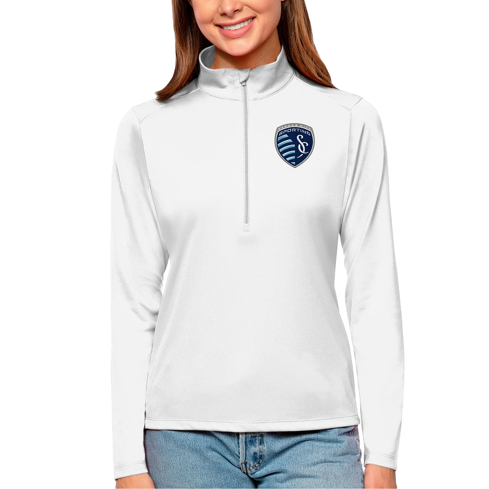 Women's Antigua White Sporting Kansas City Tribute Quarter-Zip Pullover Top