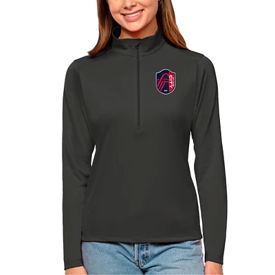 Women's Antigua Charcoal St. Louis City SC Tribute Quarter-Zip Pullover Top