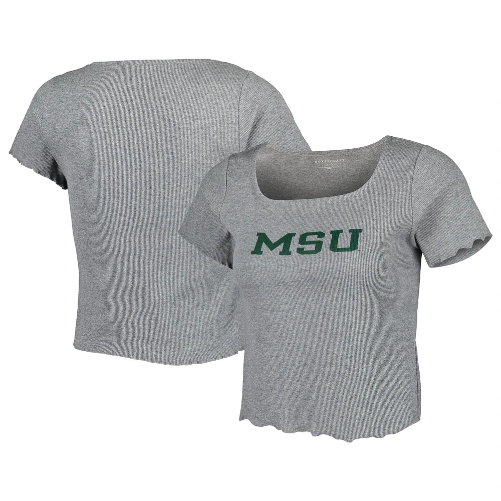 Women's Gray Michigan State Spartans Baby Rib Lettuce-Edge Trim T-Shirt
