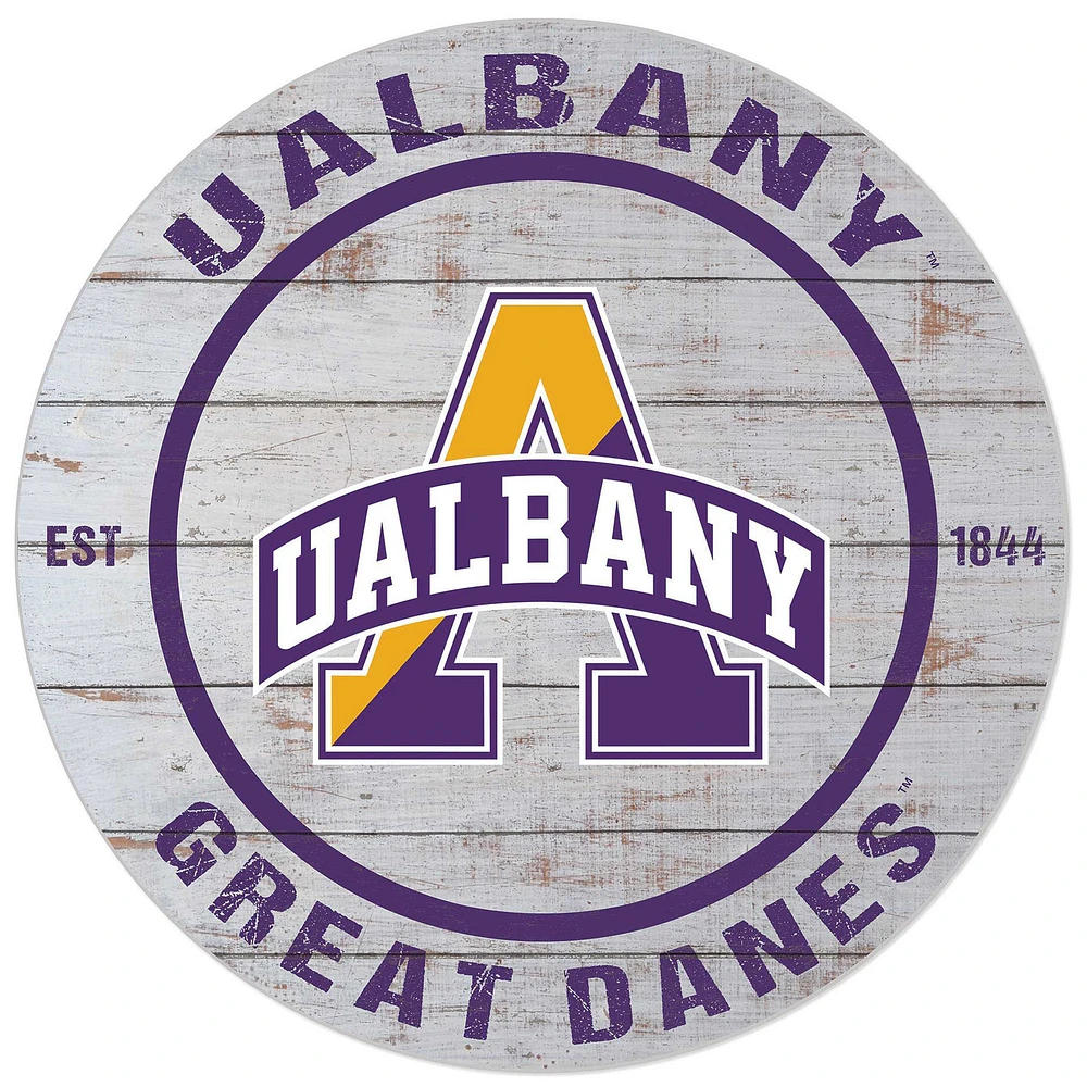White UAlbany Great Danes 20'' x 20'' Indoor/Outdoor Weathered Circle Sign