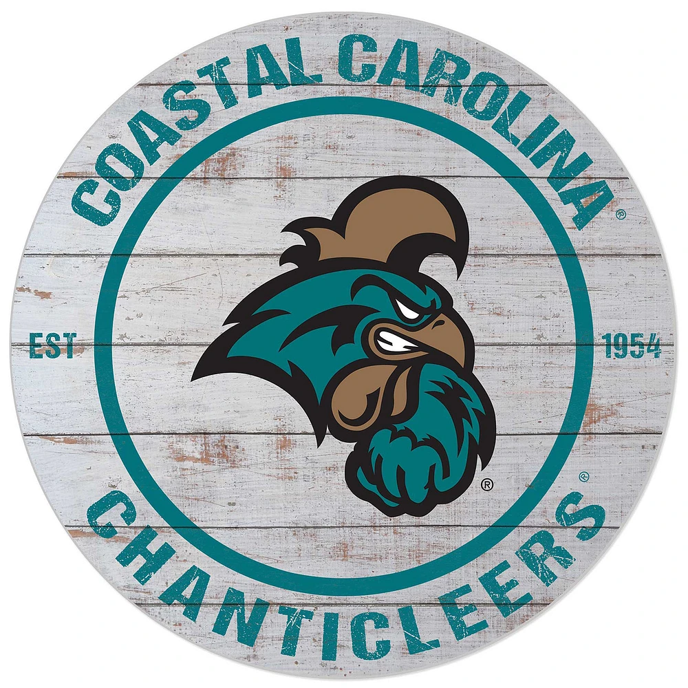 White Coastal Carolina Chanticleers 20'' x 20'' Indoor/Outdoor Weathered Circle Sign