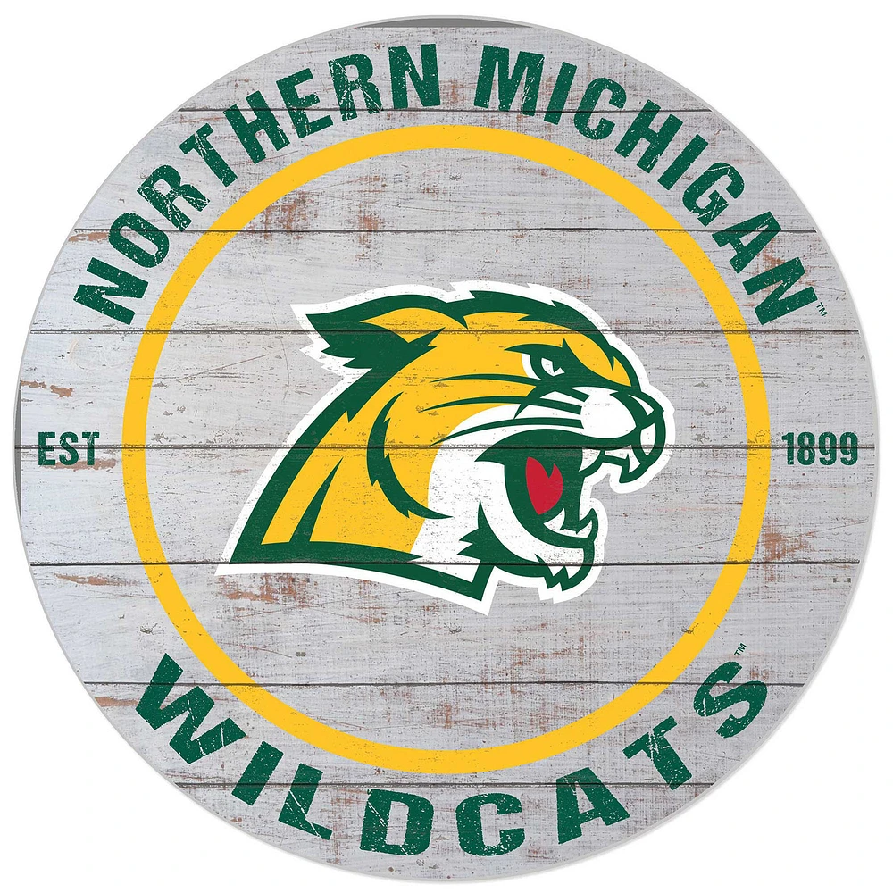 White Northern Michigan Wildcats 20'' x 20'' Indoor/Outdoor Weathered Circle Sign