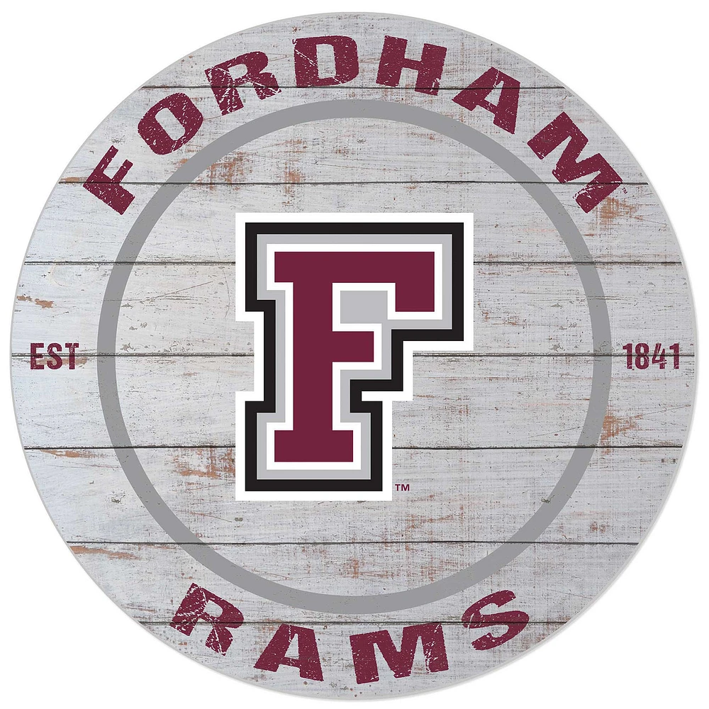 White Fordham Rams 20'' x 20'' Indoor/Outdoor Weathered Circle Sign