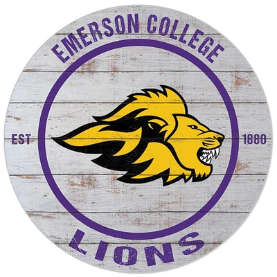 White Emerson College Lions 20'' x 20'' Indoor/Outdoor Weathered Circle Sign