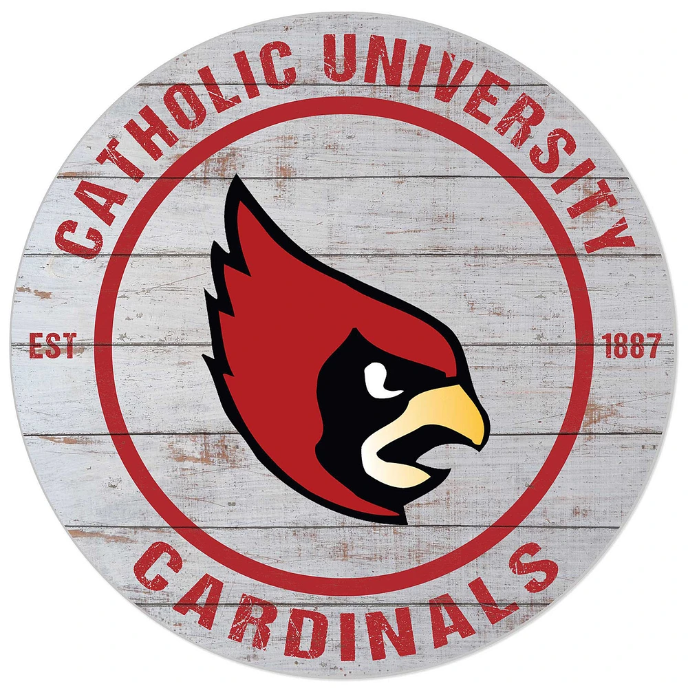 White Catholic University Cardinals 20'' x 20'' Indoor/Outdoor Weathered Circle Sign