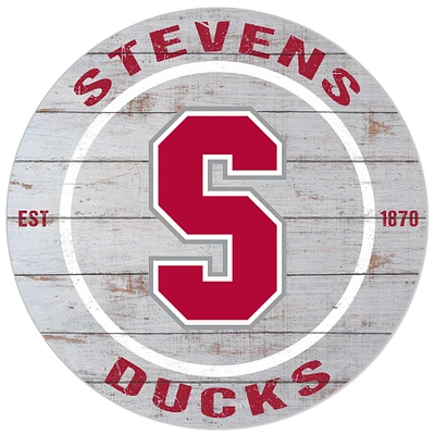 White Stevens Institute of Technology Ducks 20'' x 20'' Indoor/Outdoor Weathered Circle Sign