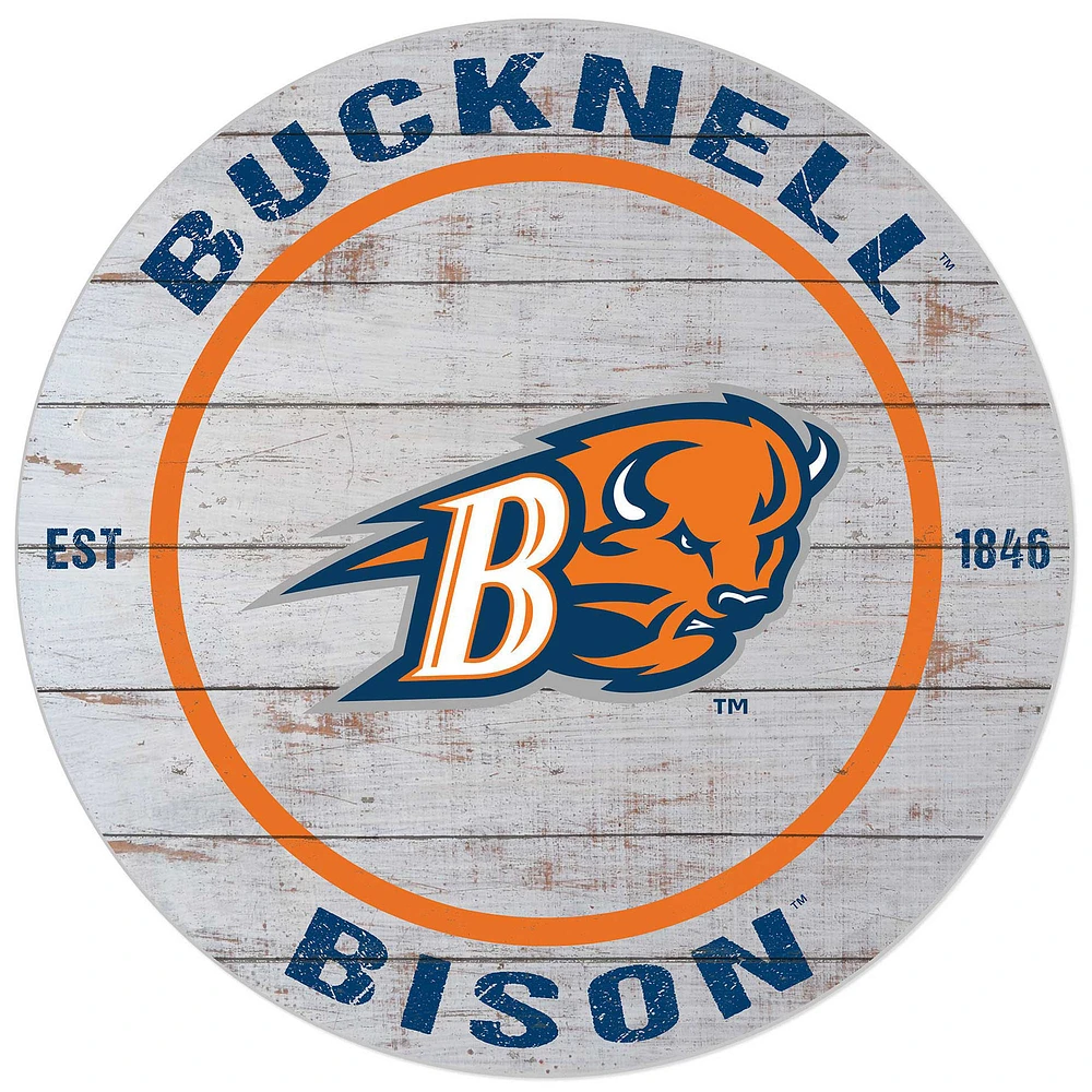 White Bucknell Bison 20'' x 20'' Indoor/Outdoor Weathered Circle Sign