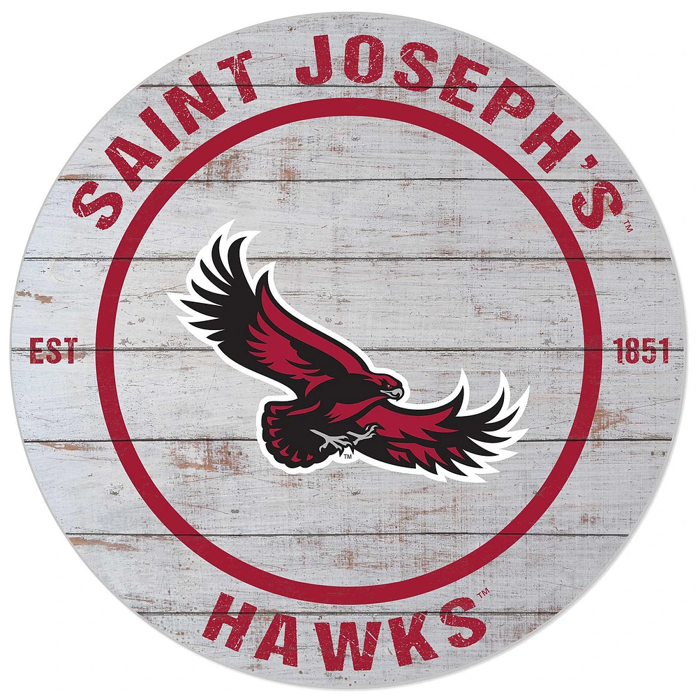 White Saint Joseph's Hawks 20'' x 20'' Indoor/Outdoor Weathered Circle Sign