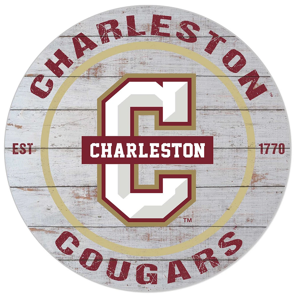 White Charleston Cougars 20'' x 20'' Indoor/Outdoor Weathered Circle Sign