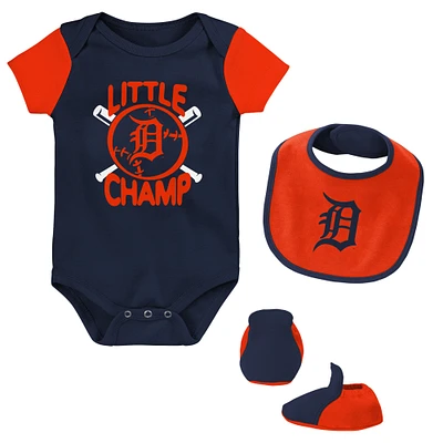Newborn & Infant Navy Detroit Tigers Little Champ Three-Pack Bodysuit Bib & Booties Set