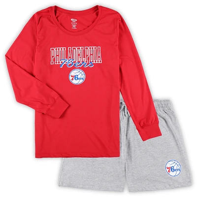 Women's Concepts Sport Red/Heather Gray Philadelphia 76ers Plus Long Sleeve Top and Shorts Sleep Set