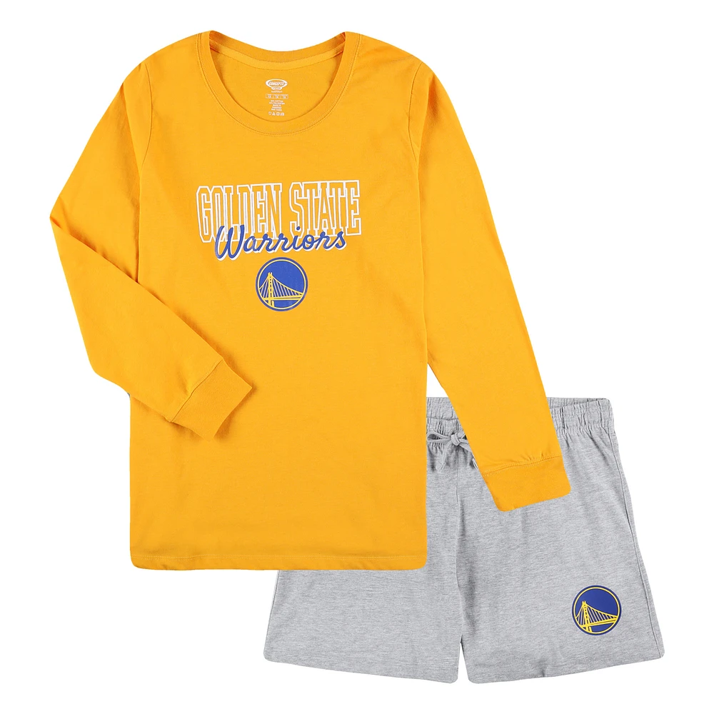Women's Concepts Sport Gold/Heather Gray Los Angeles Lakers Plus Long Sleeve Top and Shorts Sleep Set