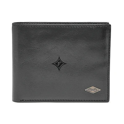 Men's Fossil Black Furman Paladins Leather Ryan RFID Flip ID Bifold Wallet
