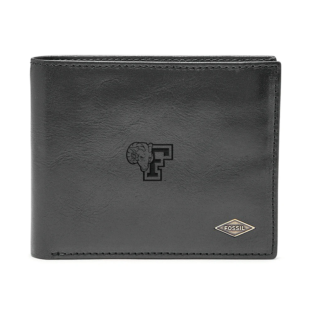 Men's Fossil Black Fordham Rams Leather Ryan RFID Flip ID Bifold Wallet