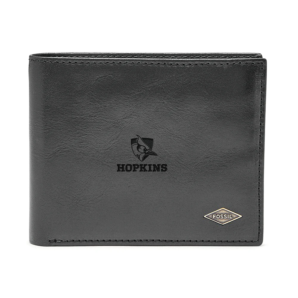 Men's Fossil Black Johns Hopkins Blue Jays Leather Ryan RFID Flip ID Bifold Wallet