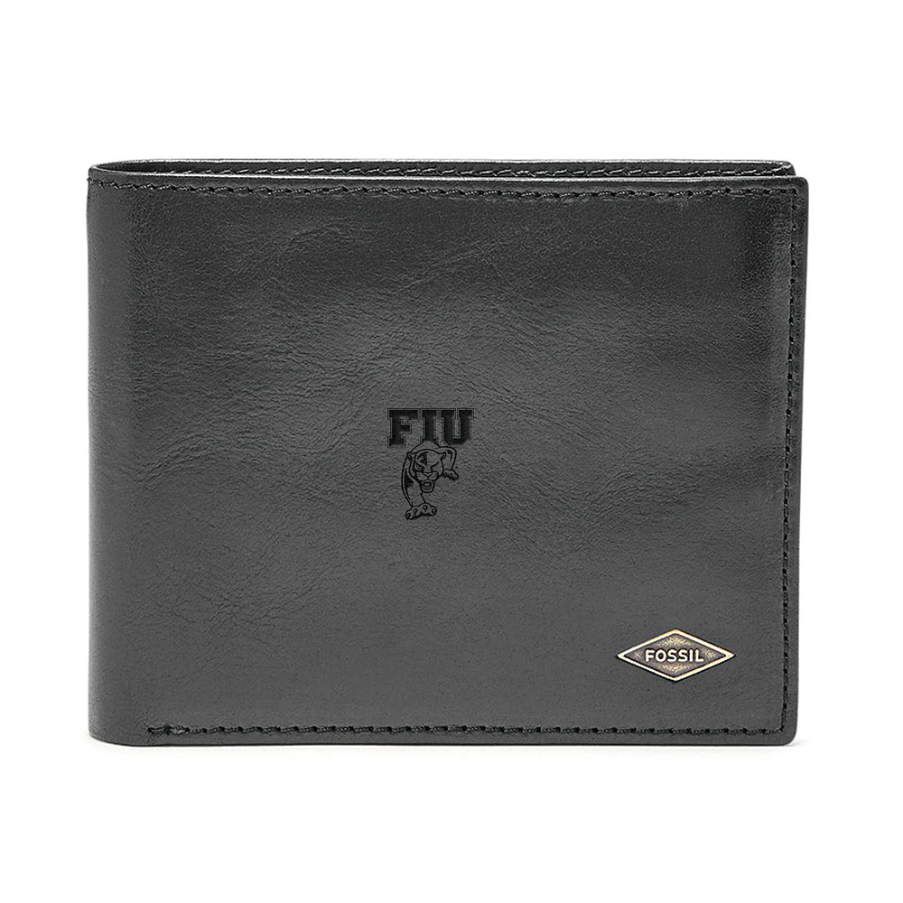 Men's Fossil Black FIU Panthers Leather Ryan RFID Flip ID Bifold Wallet