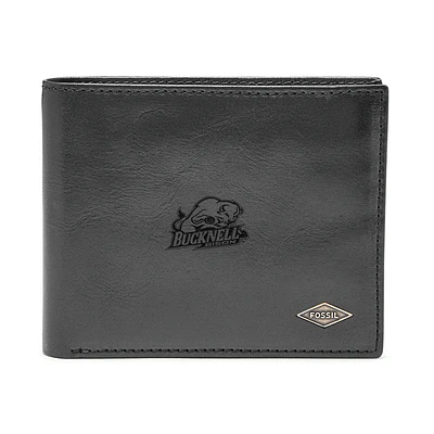 Men's Fossil Black Bucknell Bison Leather Ryan RFID Flip ID Bifold Wallet